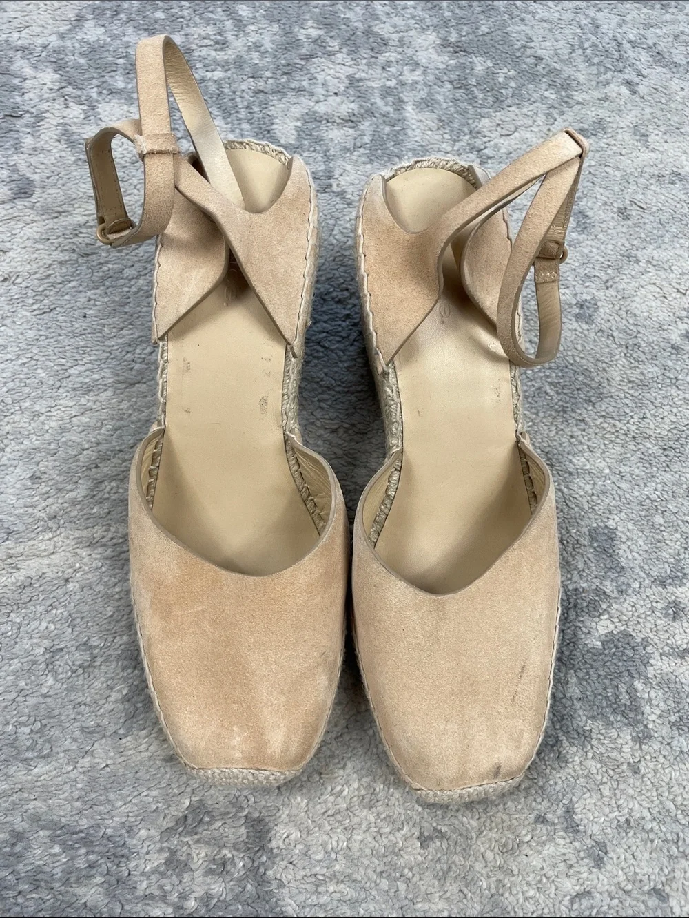 New Vince Cecilia Ankle Strap Espadrille Wedge Beige Suede Sz 9
